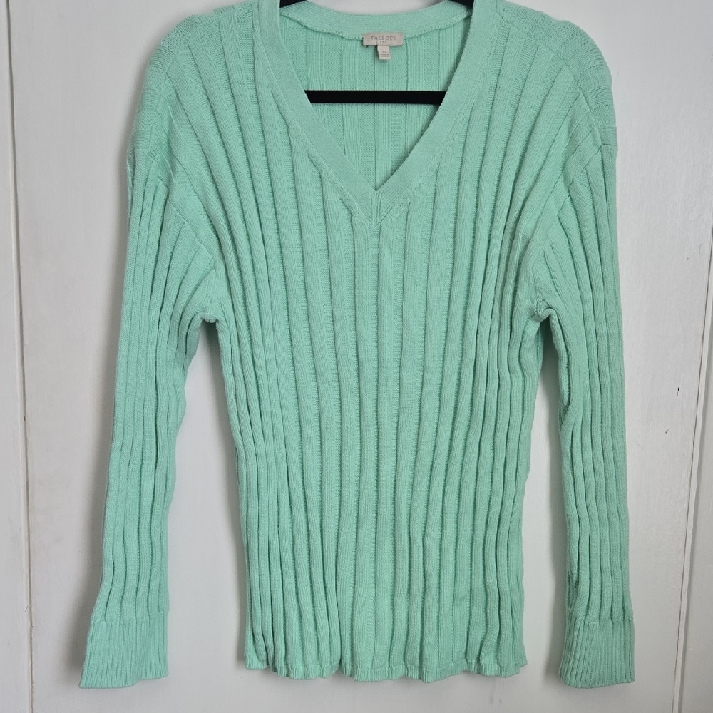 Talbots Mint Green V-Neck Sweater 100% Cotton Sz XL